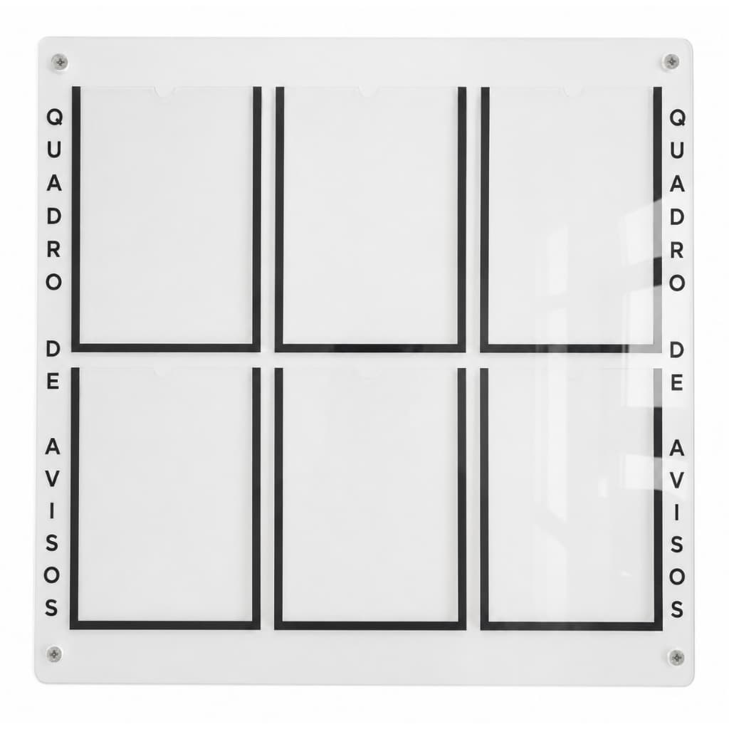 Quadro Avisos Prontuário 6 Displays A4 Acrílico Parede Várias Cores