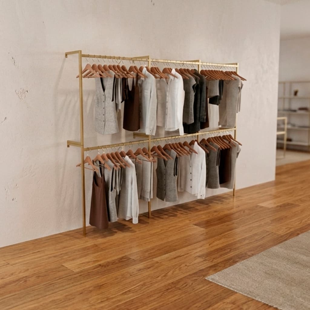 Arara 3M Dupla 6 cabideiros | Closet Expositor e Lojas Organizador para Roupas Preto Dourado Rosê