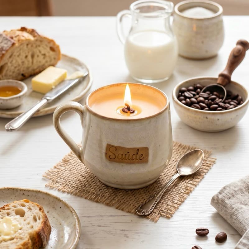 Vela aromatica PREMIUM 250g na Xícara de Cerâmica – Aroma Café com Leite