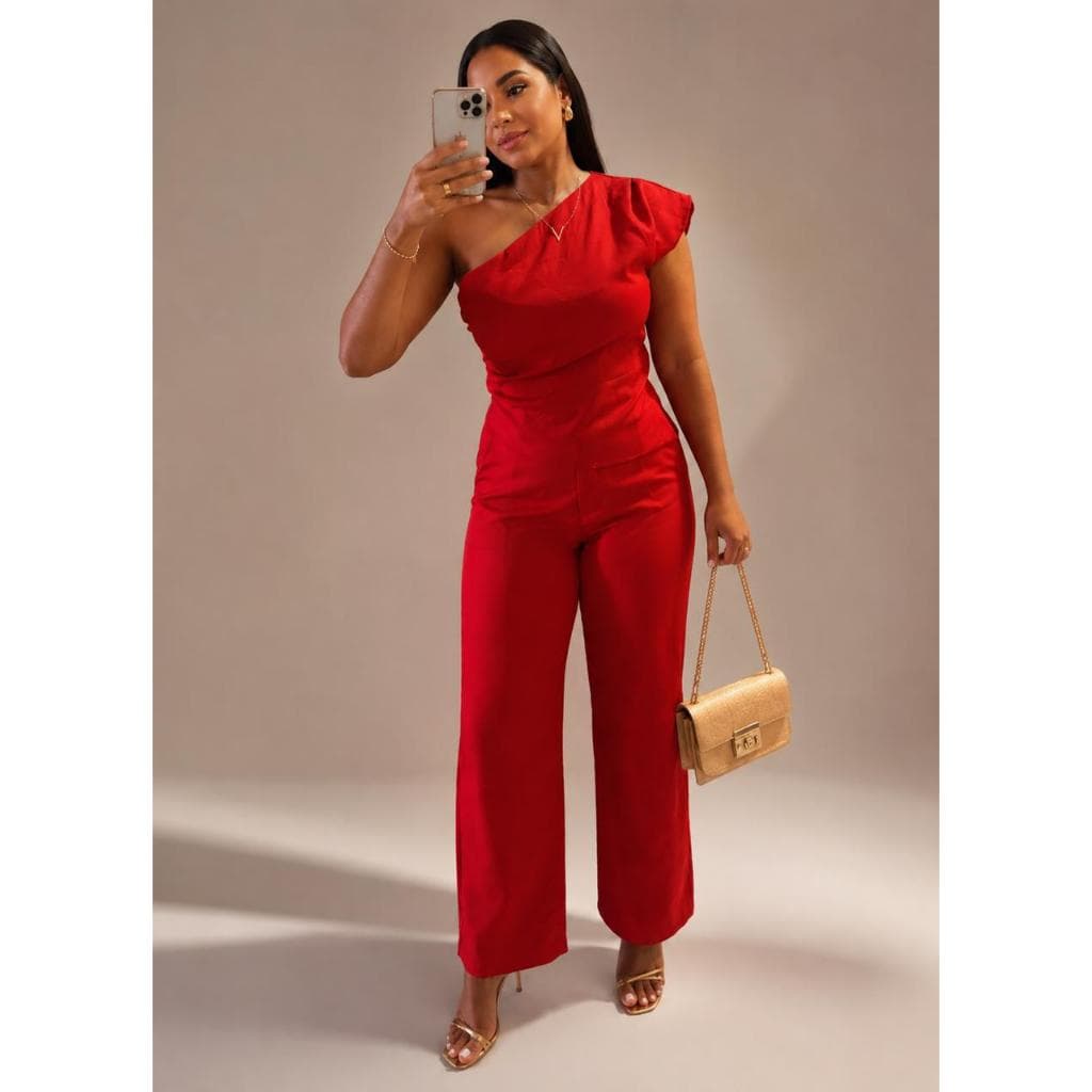 Conjunto Alfaiataria Calça Reta e Blusa Assimétrica Conjunto Feminino