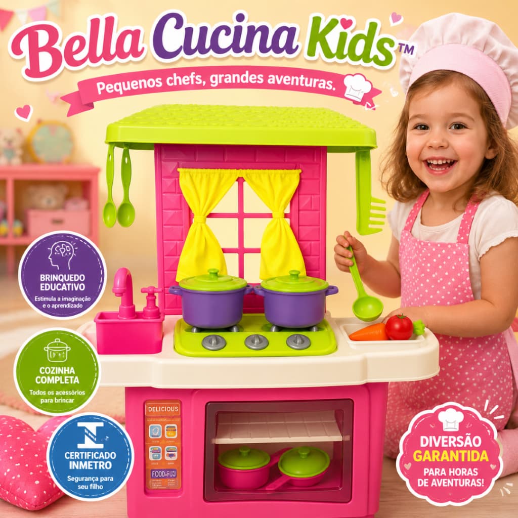 Cozinha Infantil Completa com Forno Pia Fogão Panelinhas e Acessórios Brinquedo Educativo -  Bella Cucina Kids