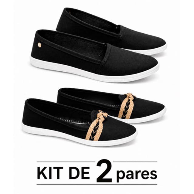 Kit 2 pares de Sapatilha Laço Casual Elegante Macia Leve Confortável Estilosa Resistente Dia a Dia Trabalho