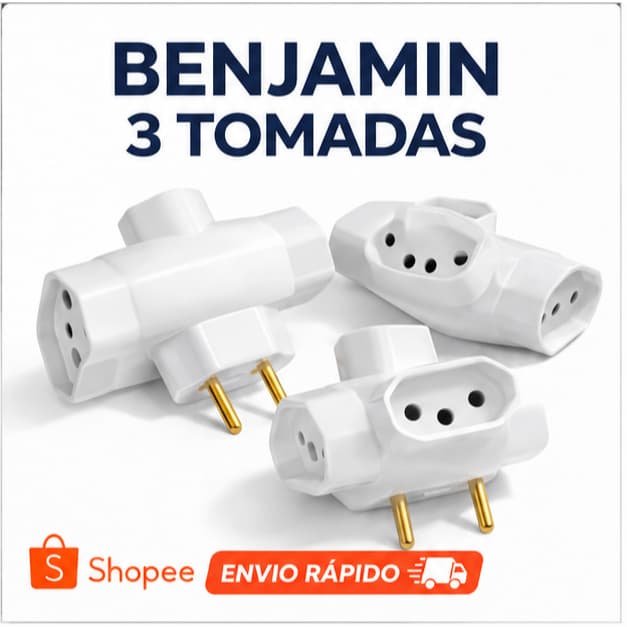 Kit 2 Adaptadores Benjamin 3 Pinos Formato T 10A Reforçado Alta Durabilidade