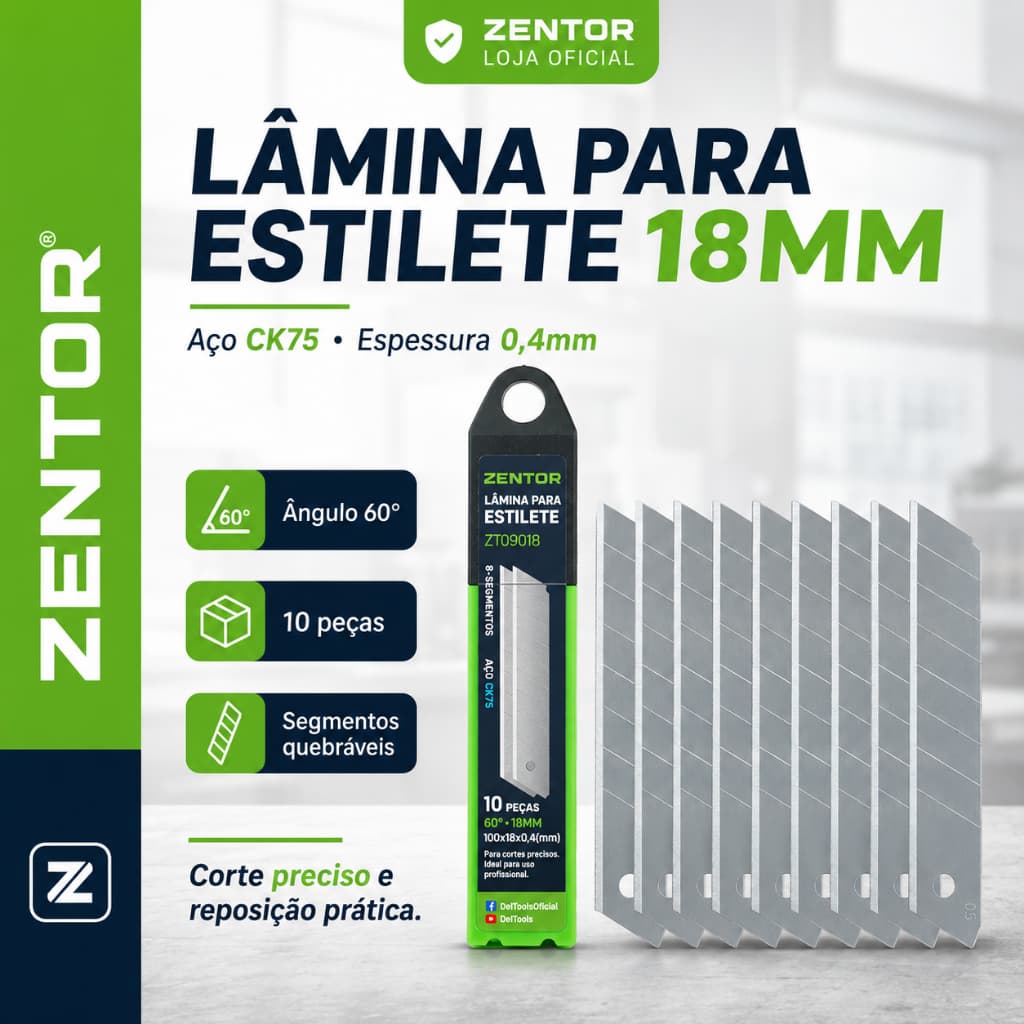 Kit 30 Lâminas para Estilete 18mm Lâminas de Reposição Profissional DELI ZENTOR