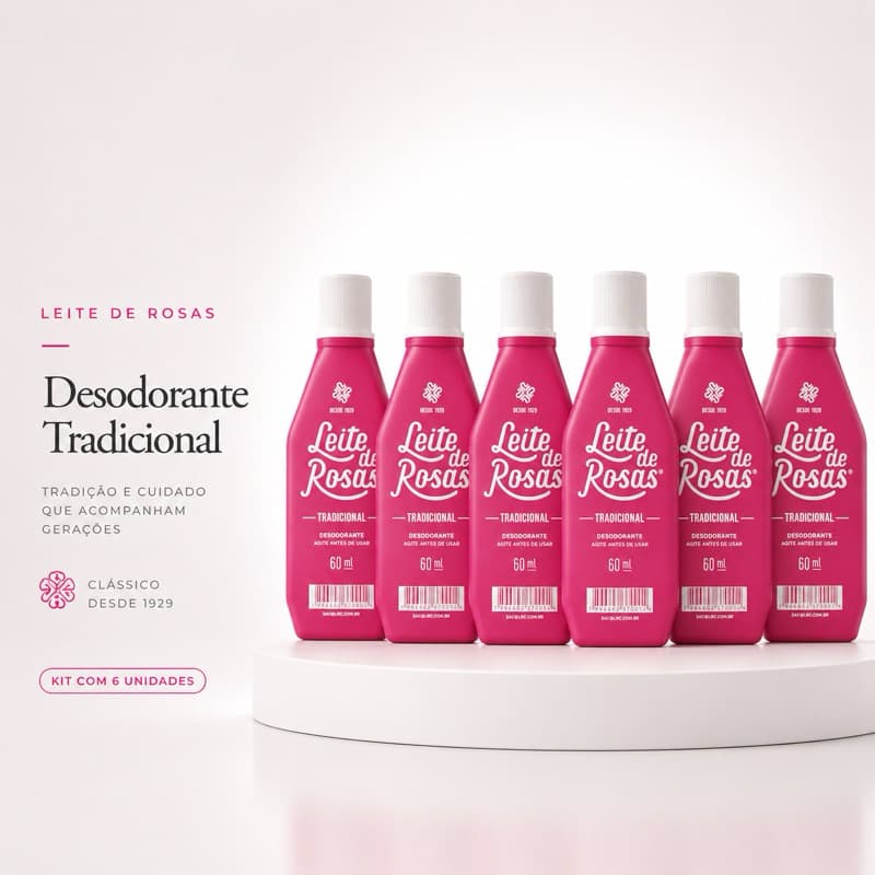 Leite de Rosas Kit 6 Frascos 60ml Desodorante Colônia Tradicional Refrescante
