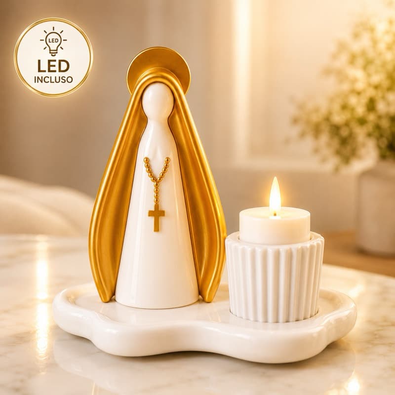 Oratório Nossa Senhora Porta Vela | Santinha Católica com LED | Decoração Religiosa Premium para Sala Quarto Presente