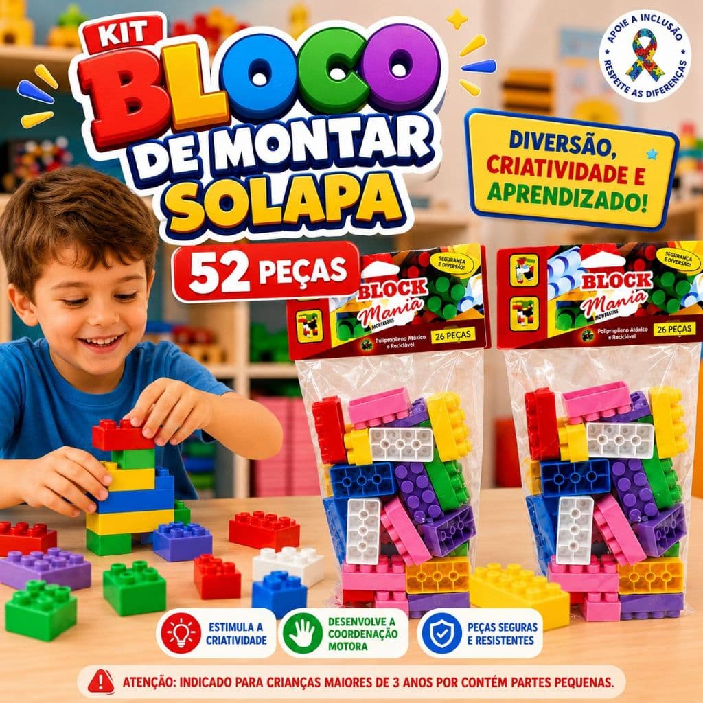 Kit Solapa Bloco De Montar 52 a 260 Peças brinquedo Educativo Crianças Maiores De 3 Anos Presente Infantil