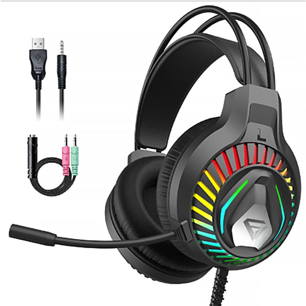 Headset Gamer com Fio 7.1 Surround RGB LED - Fone de Ouvido com Microfone para PC, PS4 e Celular
