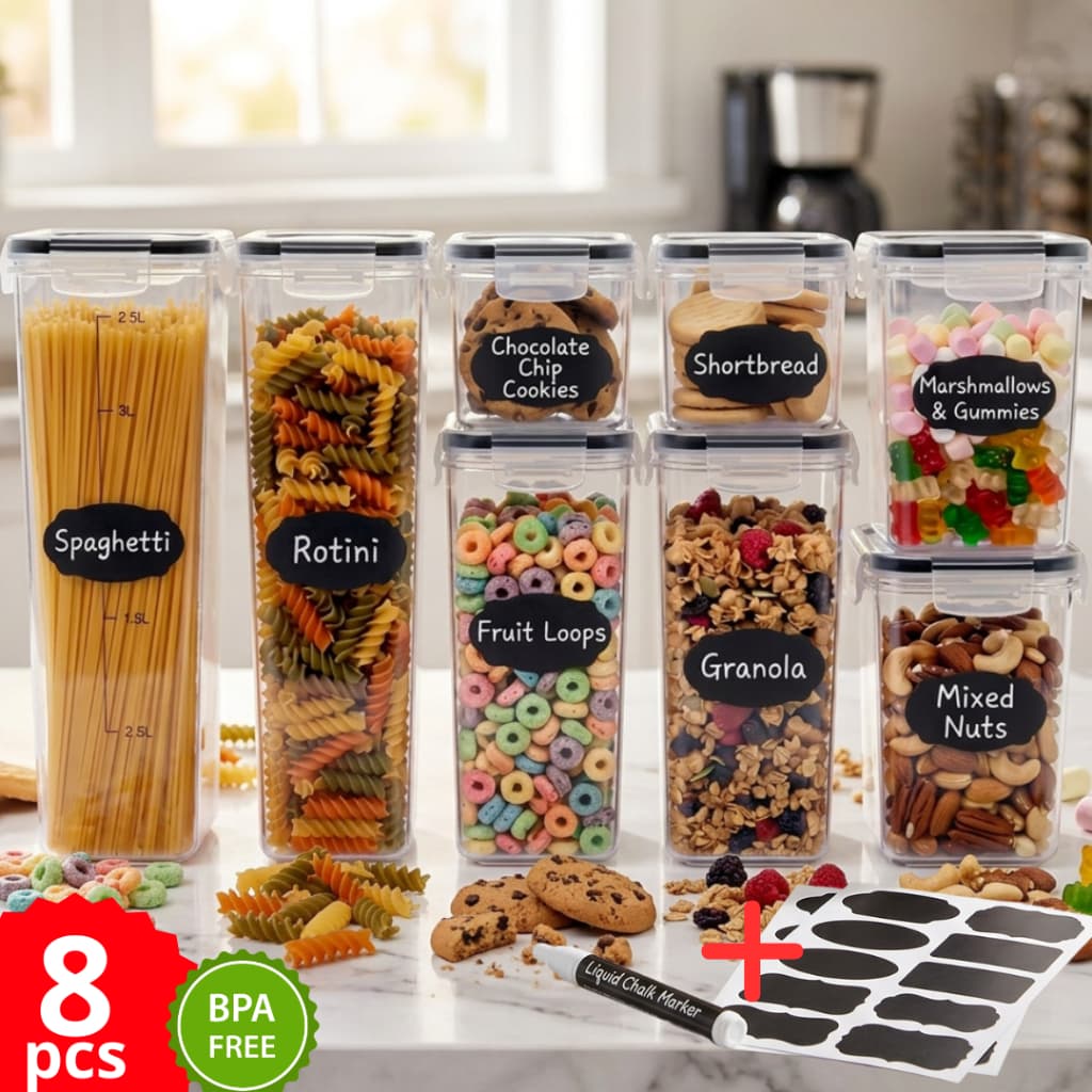Kit 8 Potes Herméticos Multiuso Organização Alimentos BPA Free Cozinha Transparente Tampa Trava
