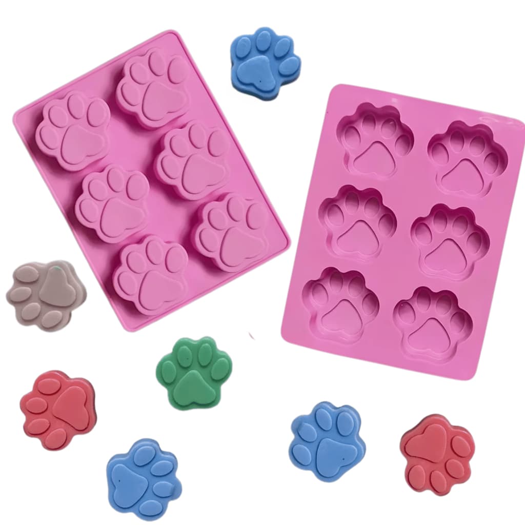 Molde de Silicone Pata Pet de Cachorro Gato Forma 6 Cavidades Chocolate Doce Bala Resina Sabonete