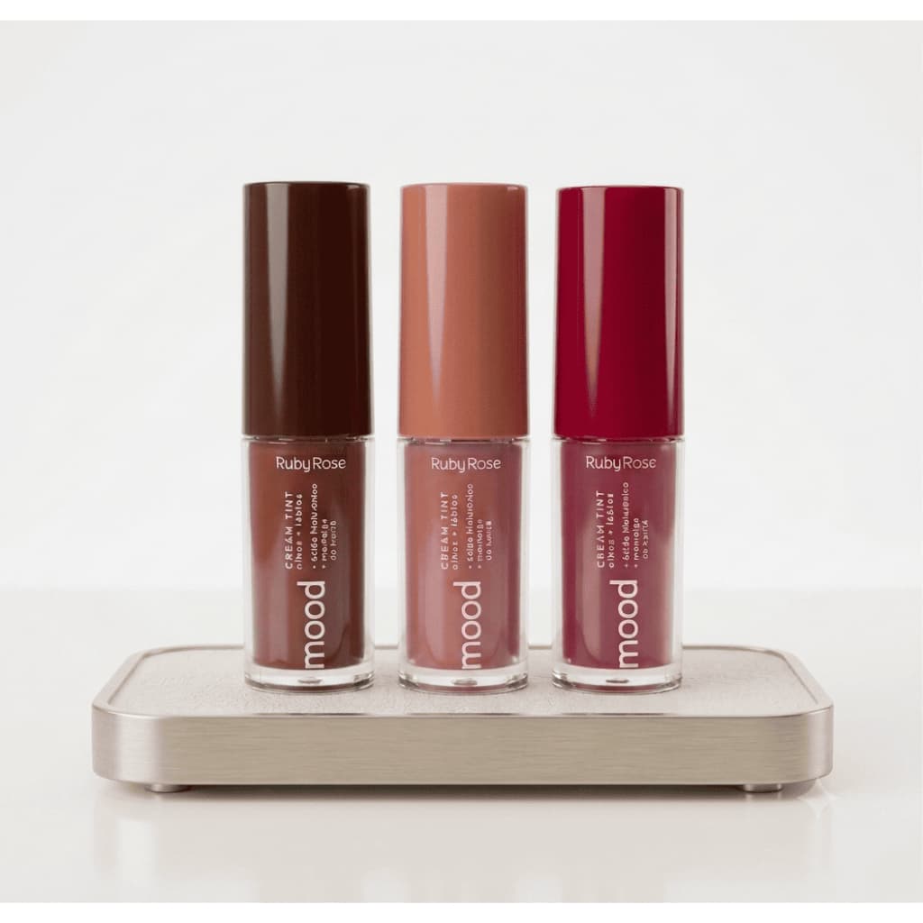 Cream Tint Ruby Rose Mood Multifuncional 3 em 1 Batom Blush Sombra Longa Duração Não Transfere Natural Tint Lábios Face