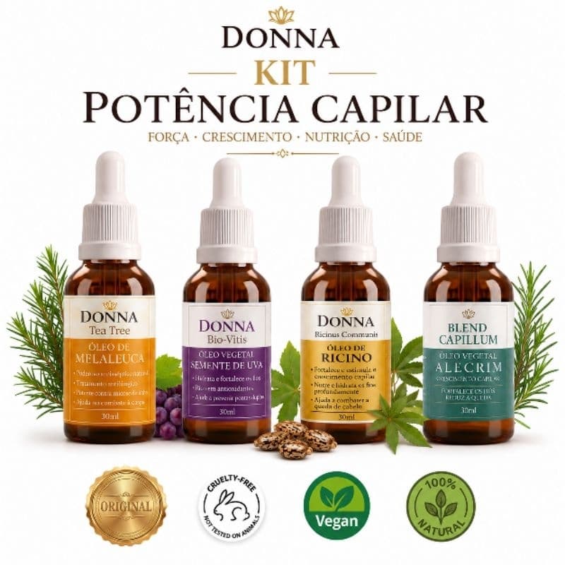 Kit Potência Capilar Alecrim Rícino Melaleuca Semente De Uva Anti-queda Crescimento Brilho 4x30ml