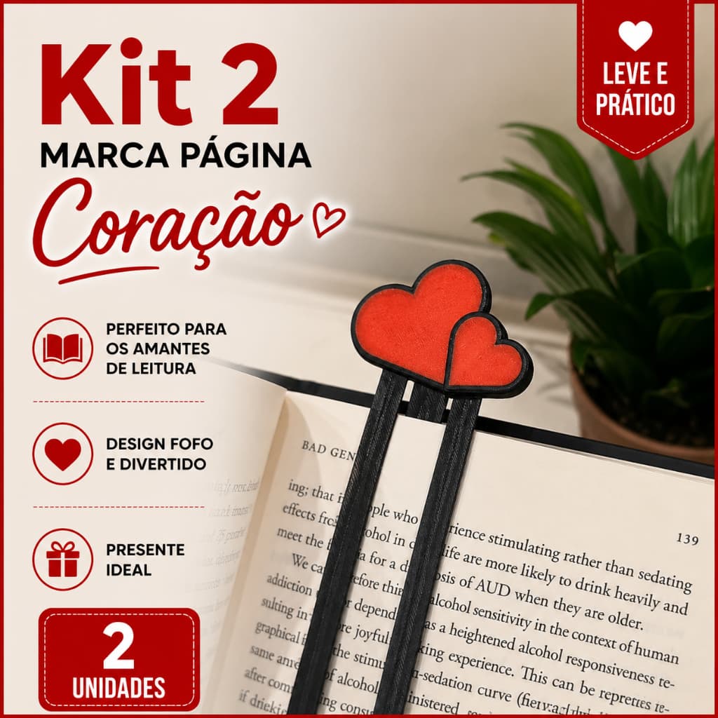 Kit 2 Marcadores De Página Coração Fofo Clip De Livro Papelaria Criativa Lembrancinha