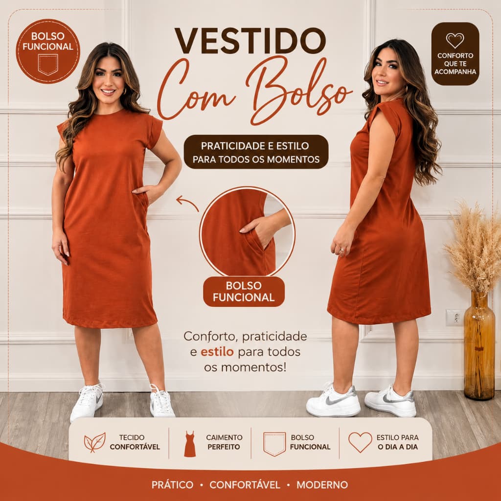 Vestido Feminino Muscle Tee 100% Algodão Premium Manga Curta Super Confortável