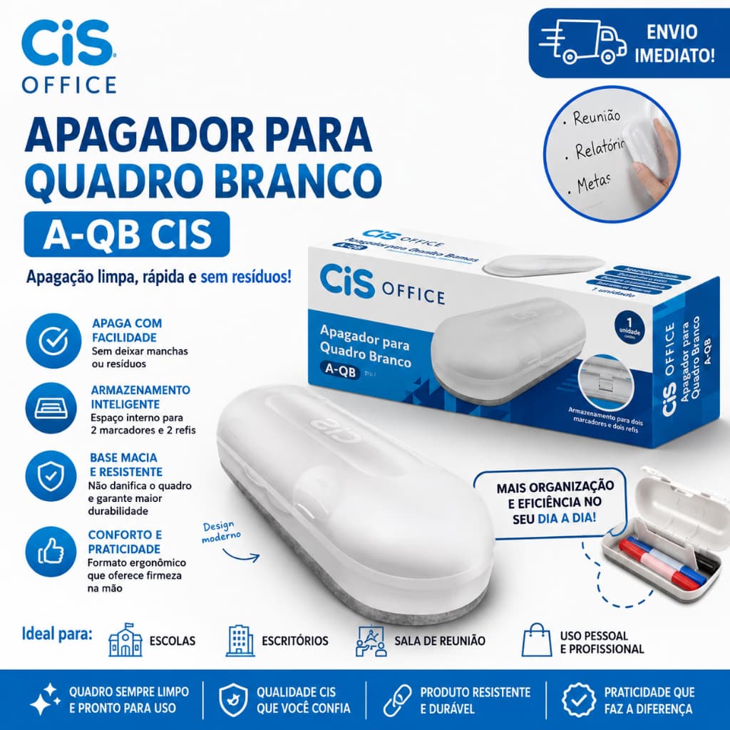 Apagador Para Quadro Branco CIS A-QB Com Compartimento Para Marcadores