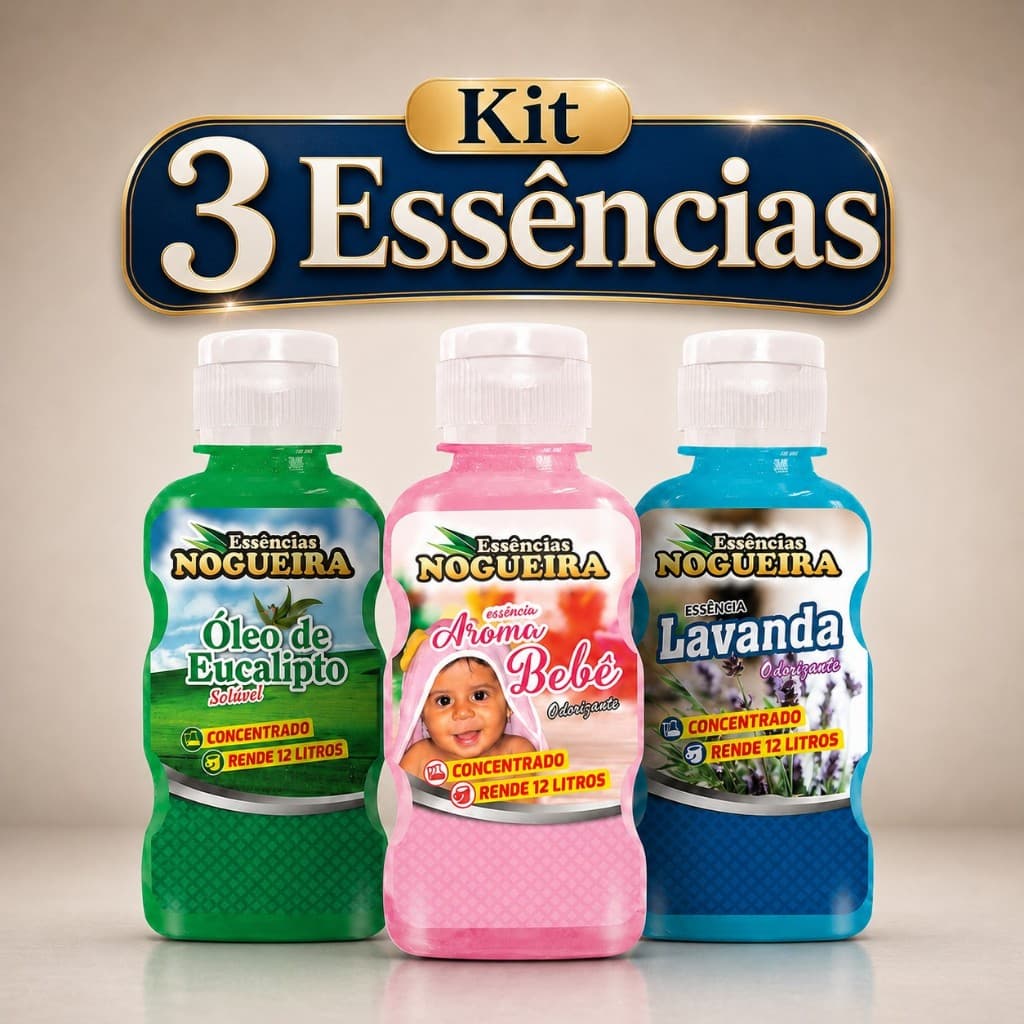 Kit 3 Essências Concentradas Nogueira 125ml Eucalipto Aroma Bebê Lavanda Odorizante Rende 12L