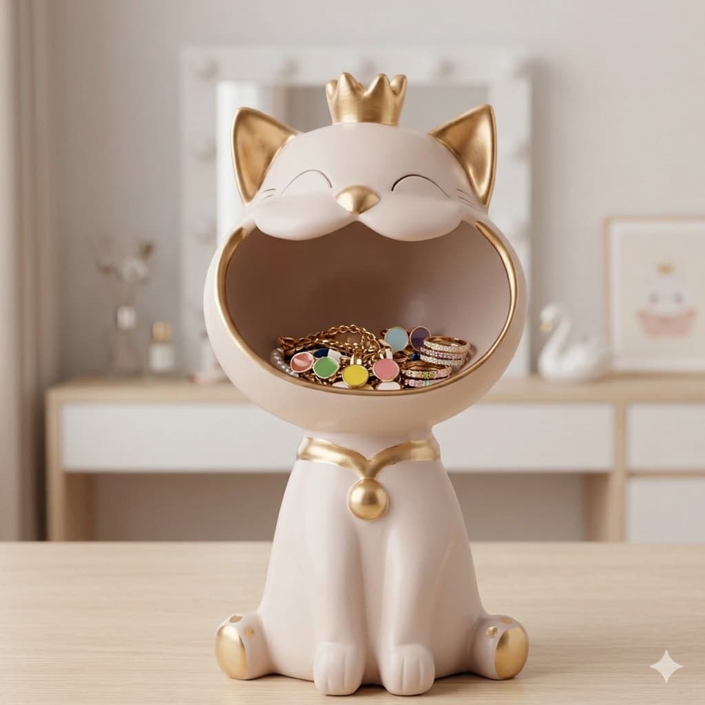 Porta joia organizador Armazenamento brincos anéis pulseira Gato Cerâmica Multiuso Infantil Adulto