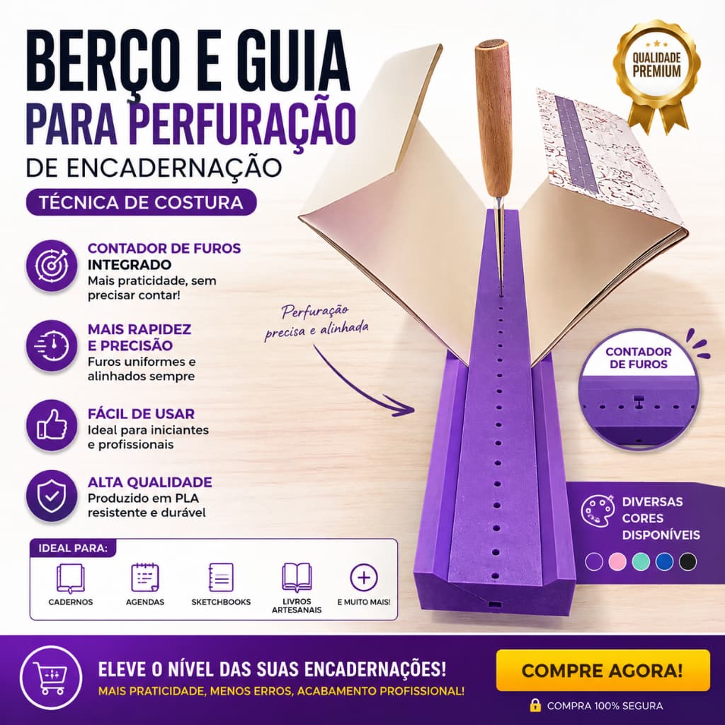 Berço de Costura para Encadernação | Guia de Perfuração com Contador de Furos
