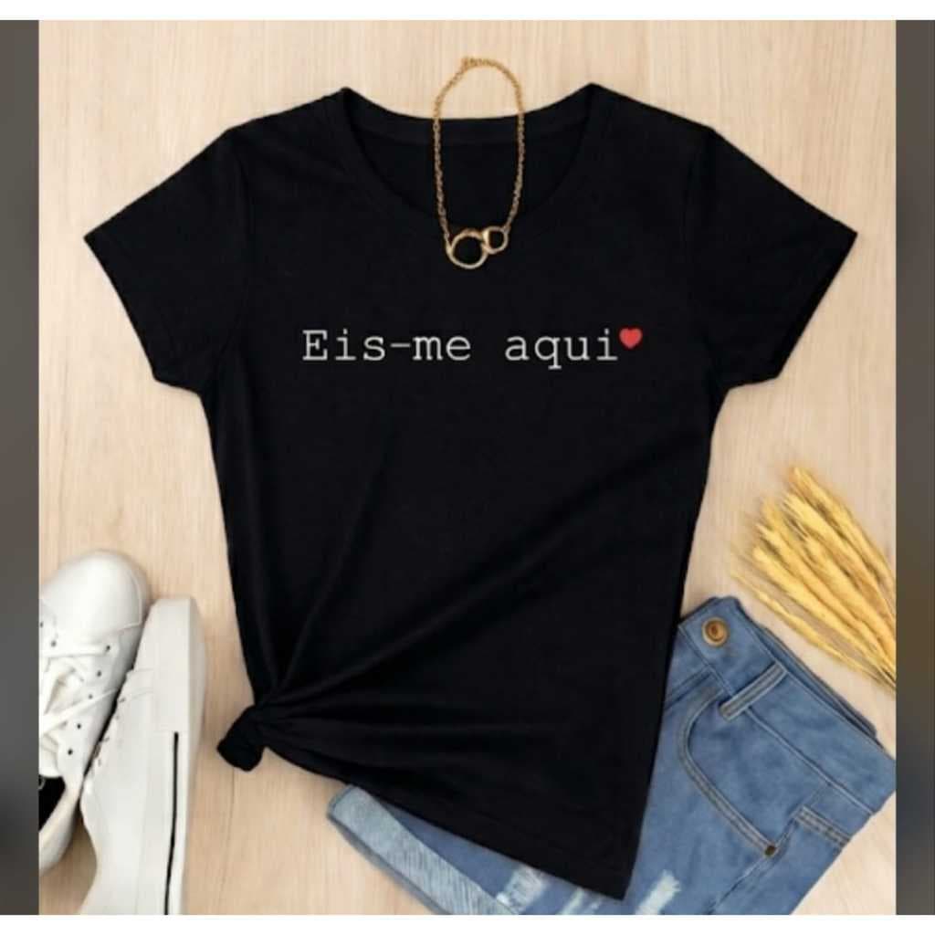 Camiseta Eis-me Aqui Moda Evangélica T-shirt Feminina Gospel Estilo e Fé