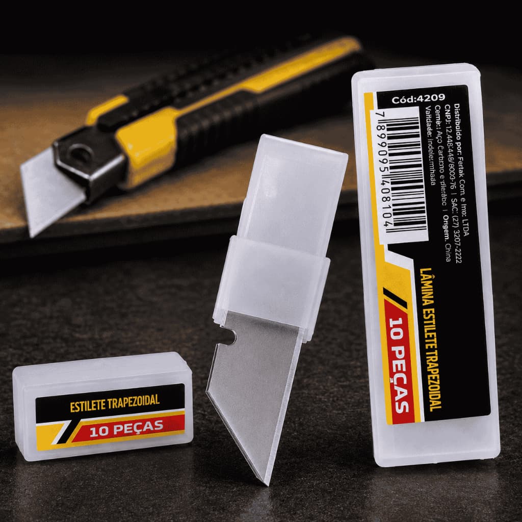 Kit Jogo De Lâminas Para Estilete Com 10 Peças 18mm + Estojo Organizador