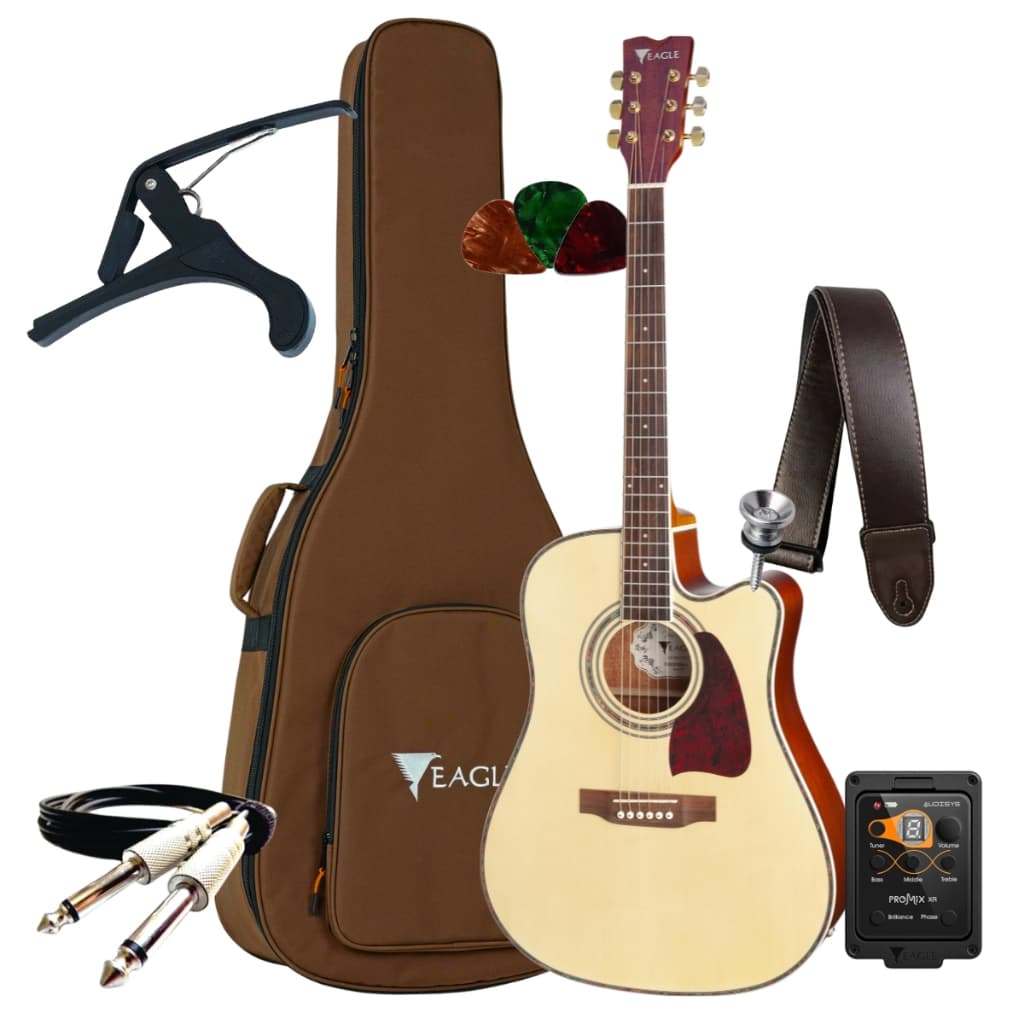 Kit Violão Elétrico Eagle Ch889 Pro Series Aço Folk Dreadnought + Acessórios