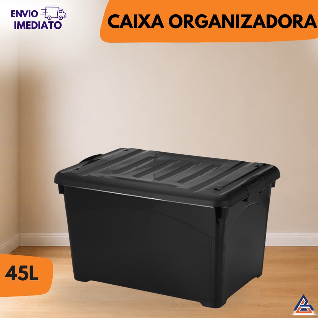 Caixas Organizadoras Preta 1 a 4 - 45 Litros Com Alça e Rodinha - Brinquedos Roupas Armário