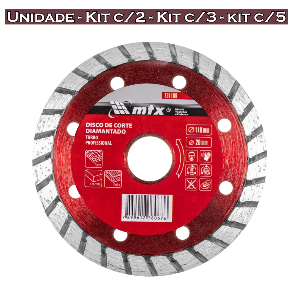Disco de Corte Turbo Diamantado 110x20mm Corte Seco Concreto, Granito Corte Seco - MTX 731169