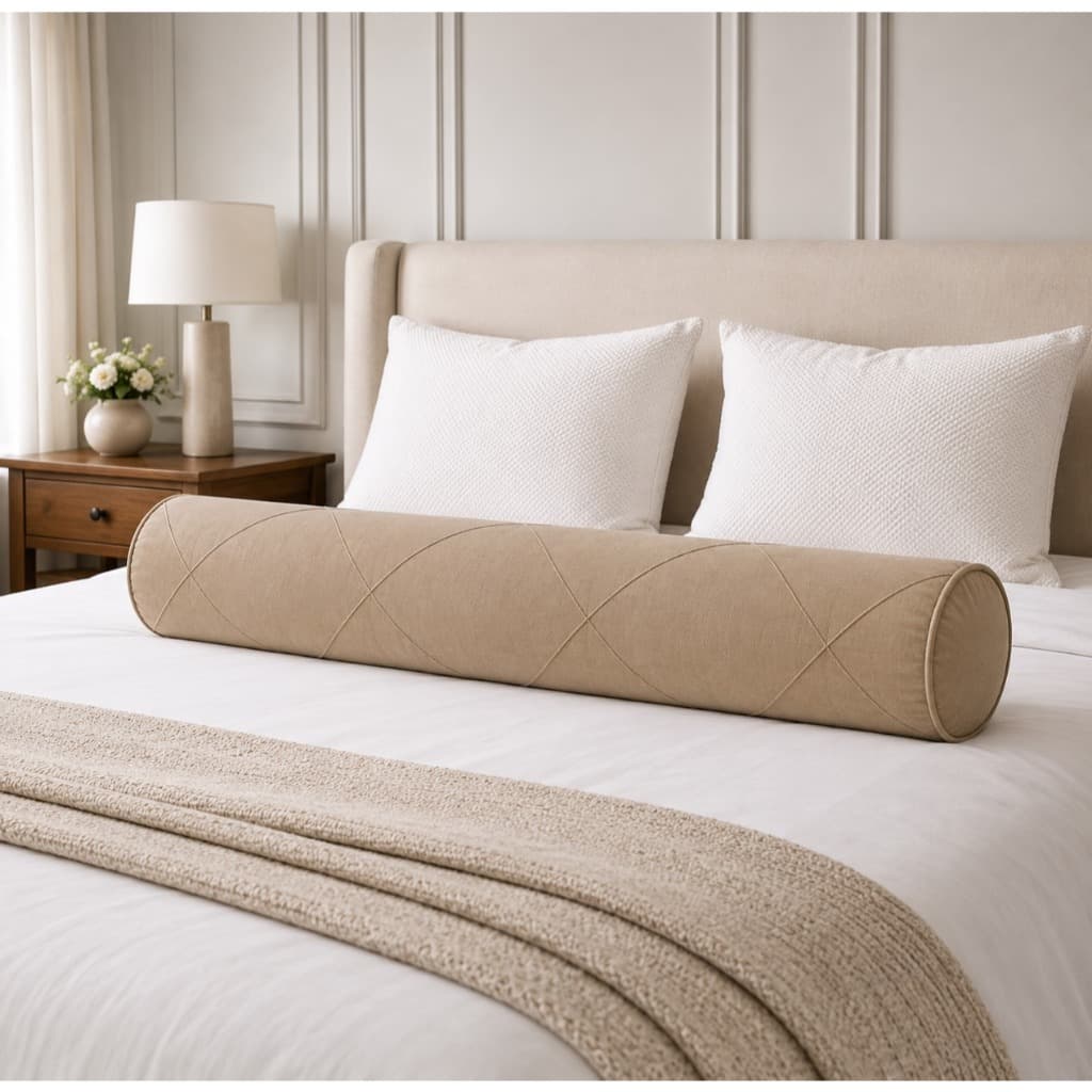 Capa Rolo Decorativo 1,60m Cama Casal Queen Suede Aveludado