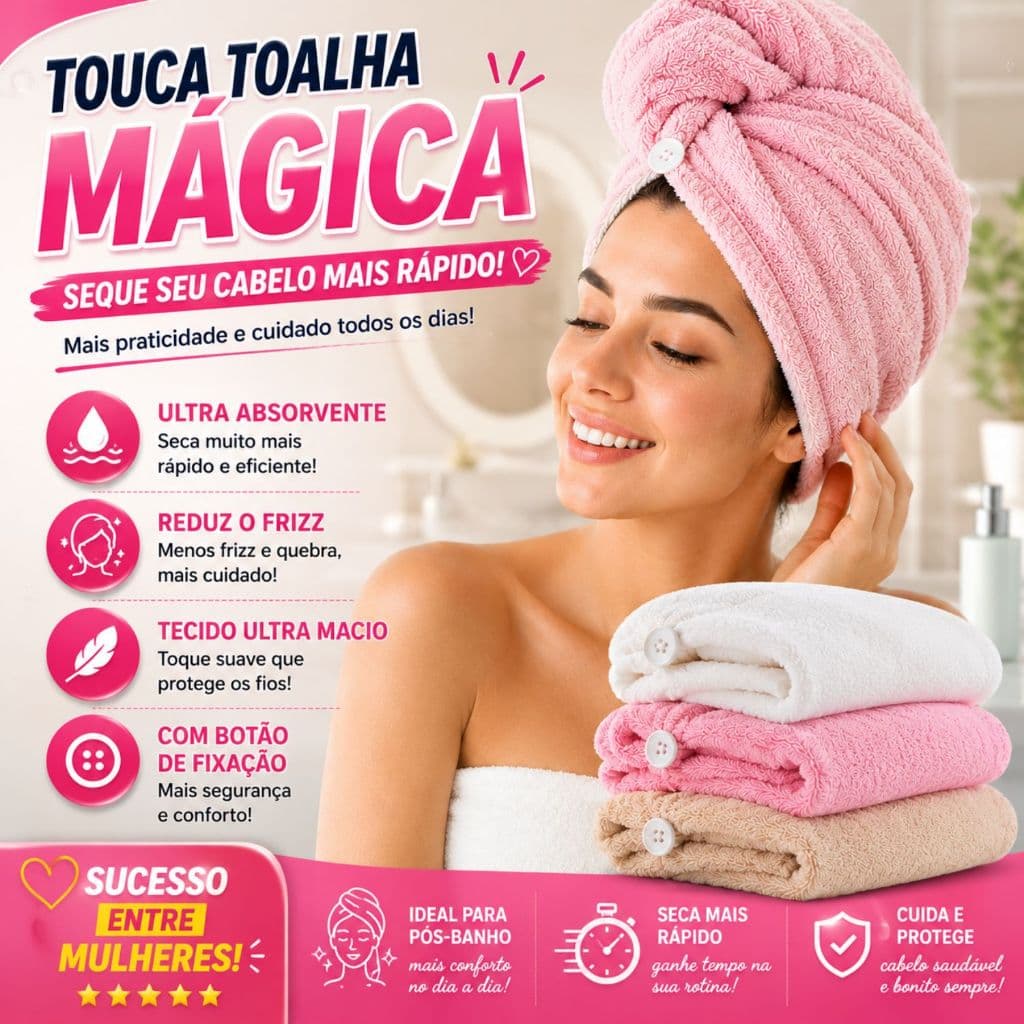 Touca Toalha Mágica Para Cabelo Banho Secagem Rápida