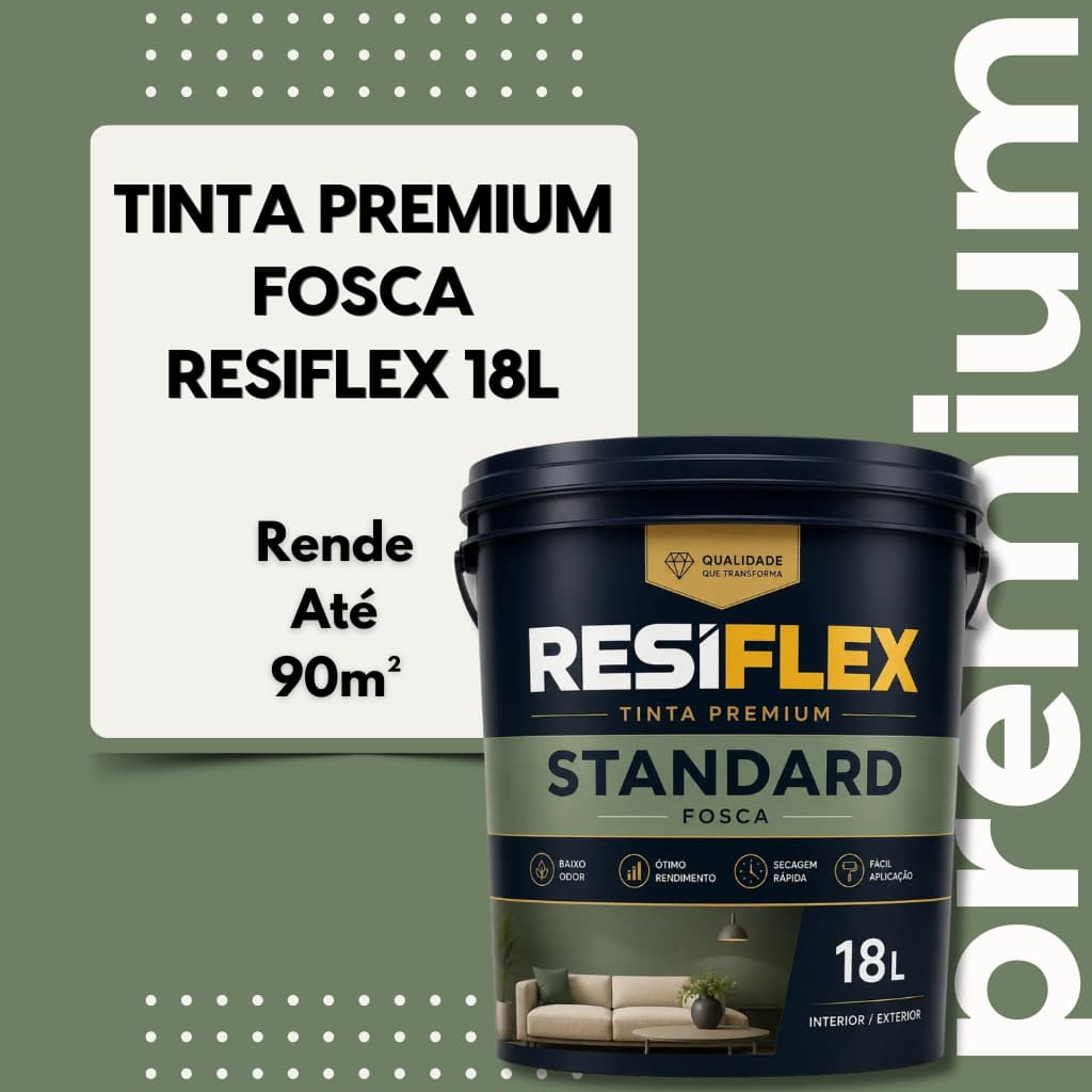 Tinta Fosca Premium ResiFlex 18L Alta Cobertura Para Paredes Internas e Externas Durável