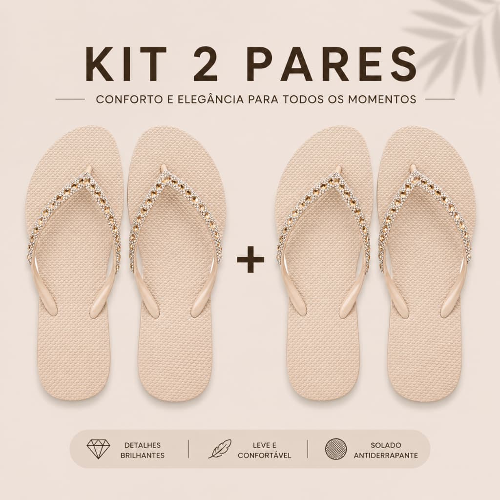 Kit 2 Rasteirinha Chinelo Feminino Slim com Detalhes em Strass Antiderrapante Chinelo