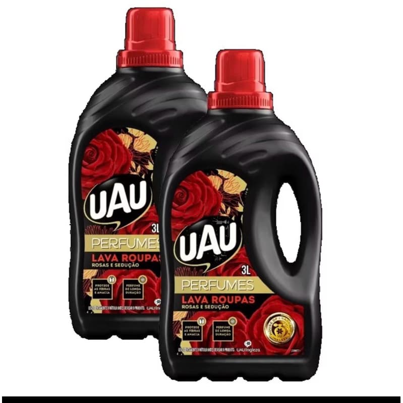 Kit 2 Lava Roupas Líquido UAU Perfumes Rosa Sedução 3L Original Alta Perfumação