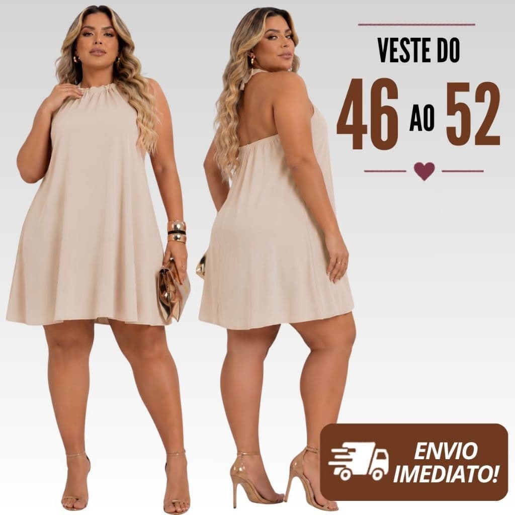 Vestido Plus Size Feminino Gola Alta Curto Elegante Confortável Casual Verão G1 G2 G3