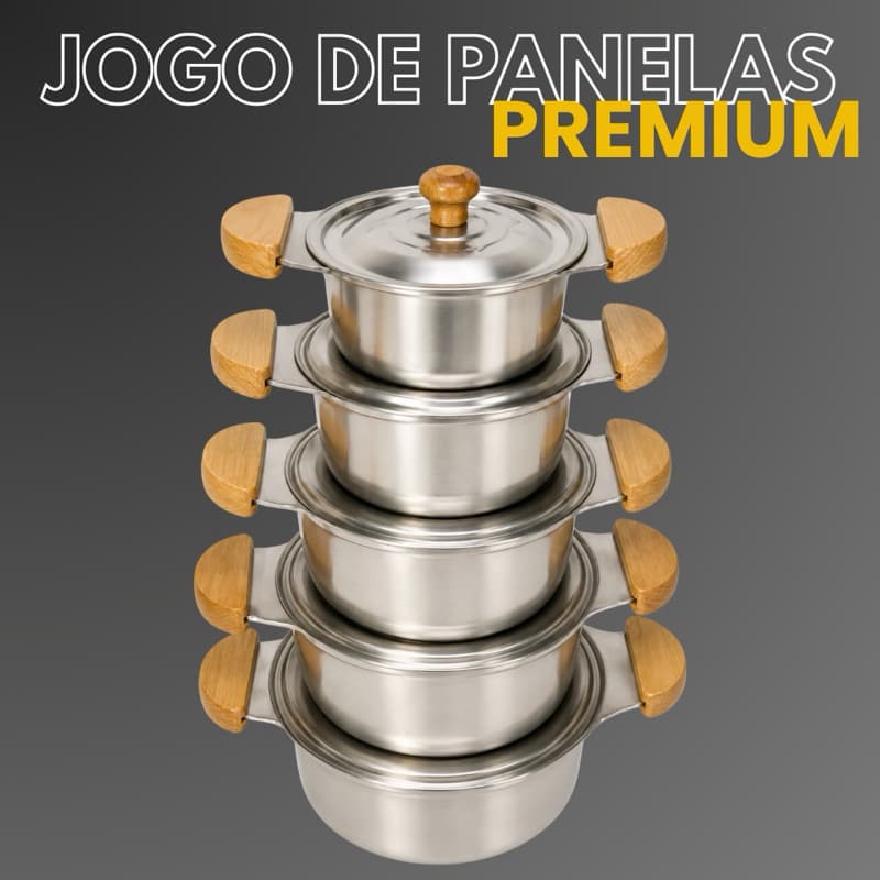Jogo de Panelas em Alumínio Batido Fundido Grossas Polído 5 peças LINHA\ PREMIUM Cozinha