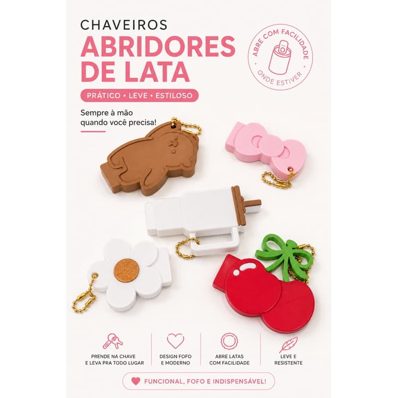 Abridor de Lata Chaveiro Fofo e Funcional | Diversos Modelos| Presente criativo e útil | Chveiro personalizado