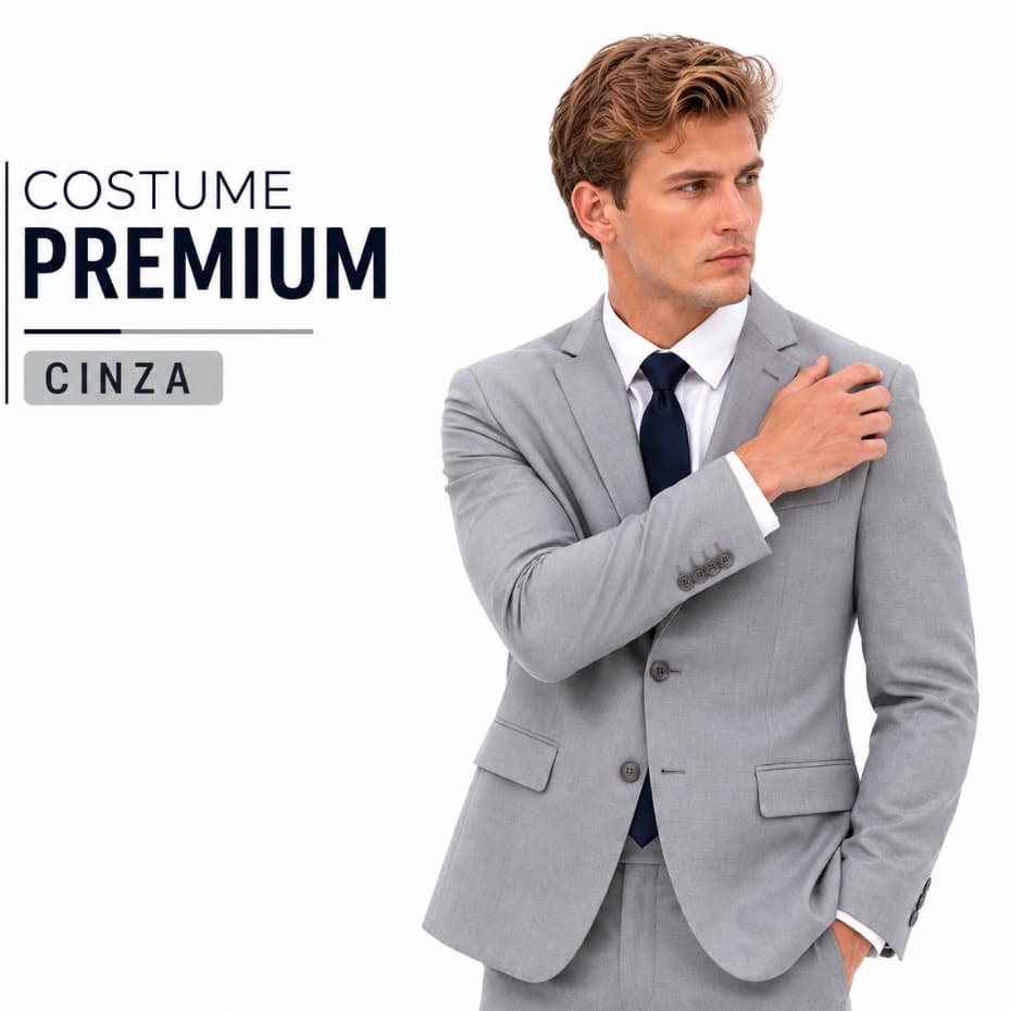 Costume Poliviscose Slim Italiano Masculino Cinza Liso - Model Deluxe