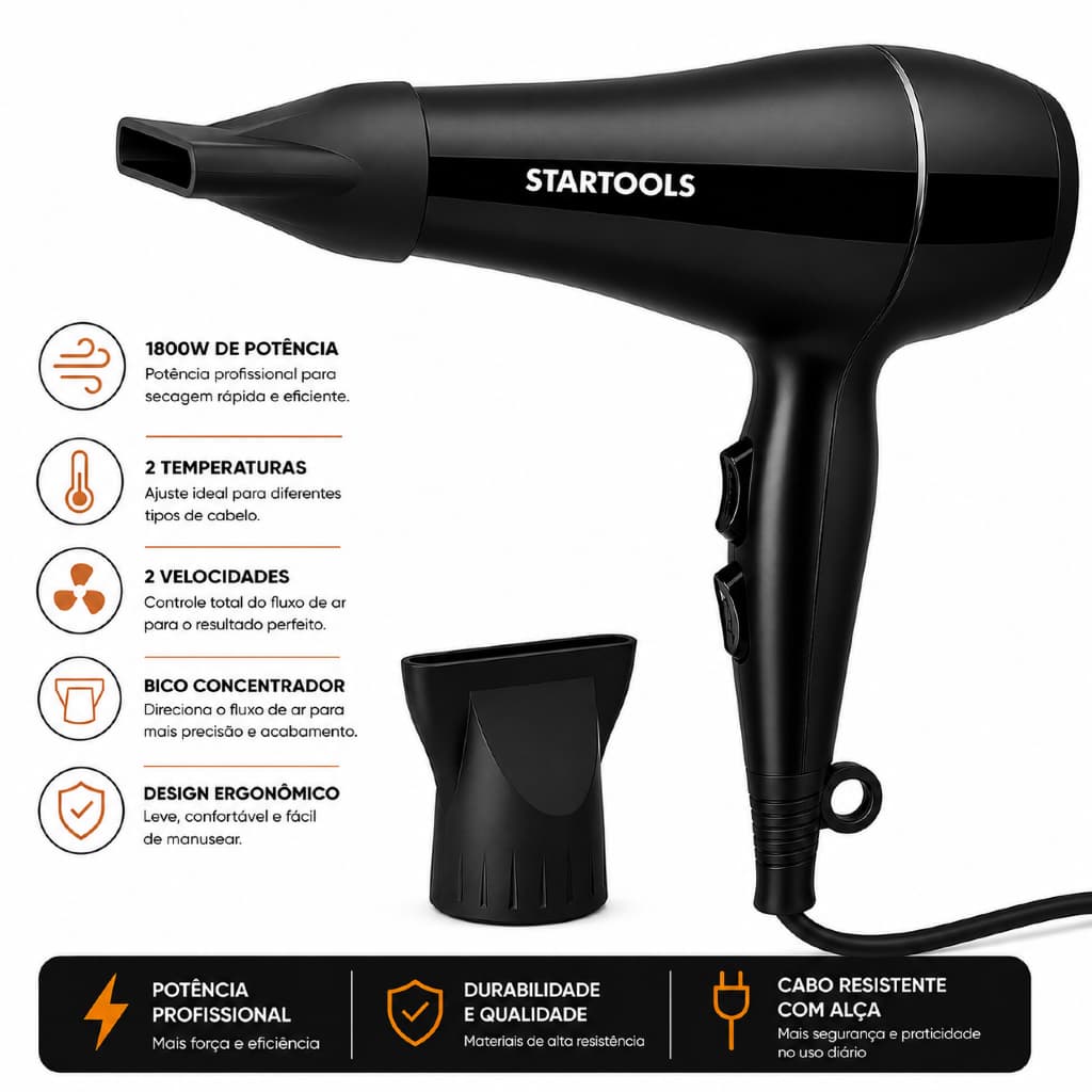 Secador De Cabelo 127V Profissional 1800W Potente Seca Rapido