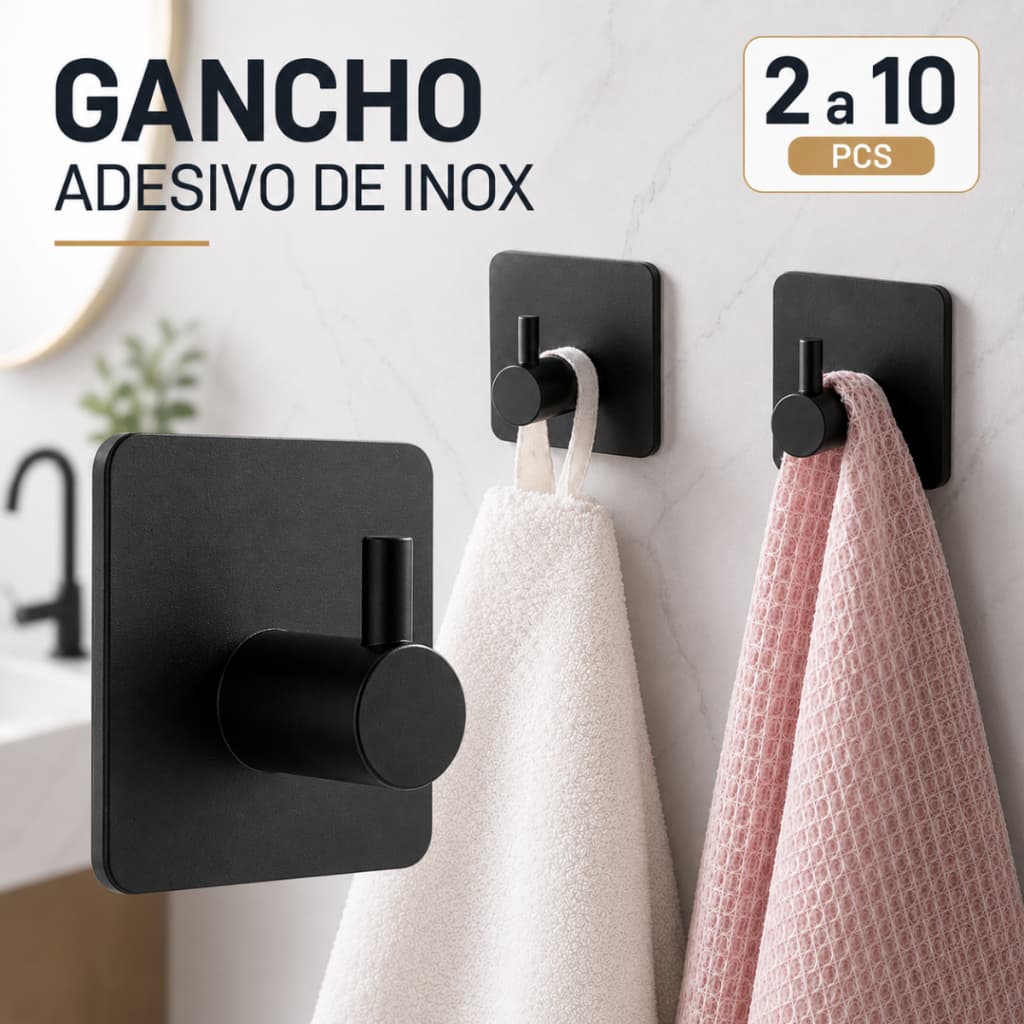 Kit 2 Ganchos adesivo Banheiro Cozinha Aco Inox multiuso para Toalhas, Bolsas e Chaves, Cozinha
