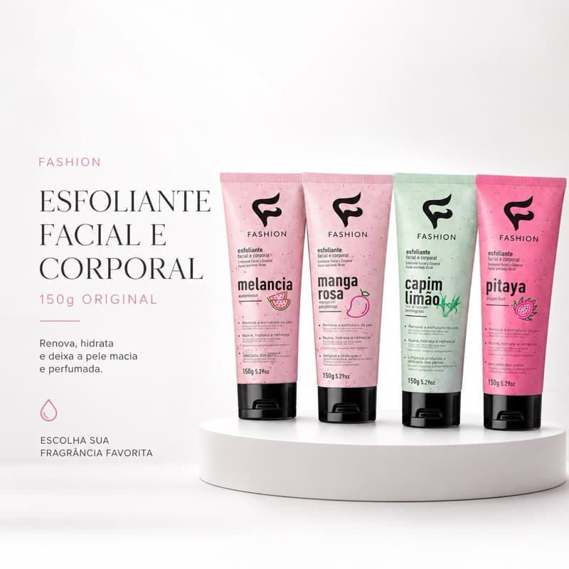 KIT 2 Esfoliantes Corporal Fashion 150g Manga Rosa Melancia Pitaya Capim Limão Original