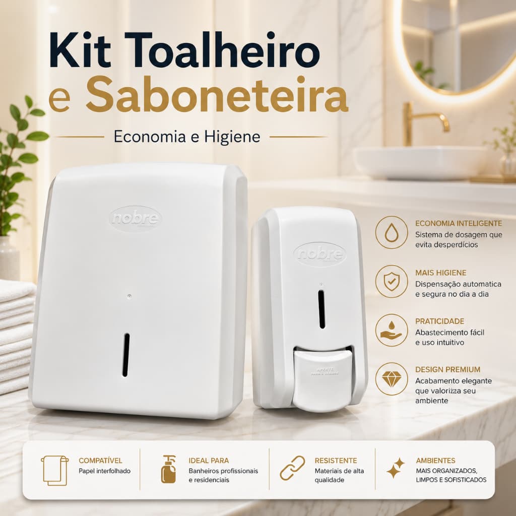 Kit Banheiro Dispenser Papel Toalha Interfolha + Saboneteira Líquida Nobre