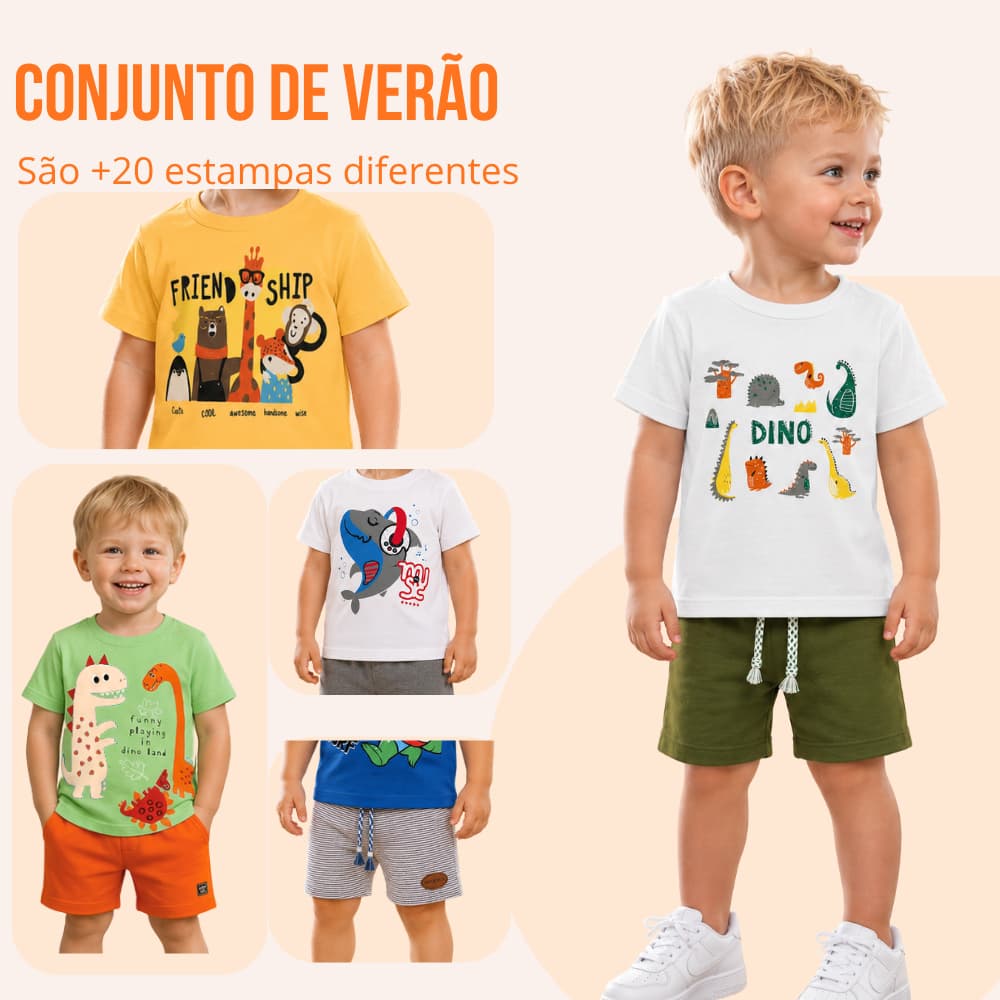 Kit Sortido 6 Ou 10 Peças de Roupas Infantil Bebê Menino (Camisetas + Bermudas) Conjunto Infantil Masculino de Calor