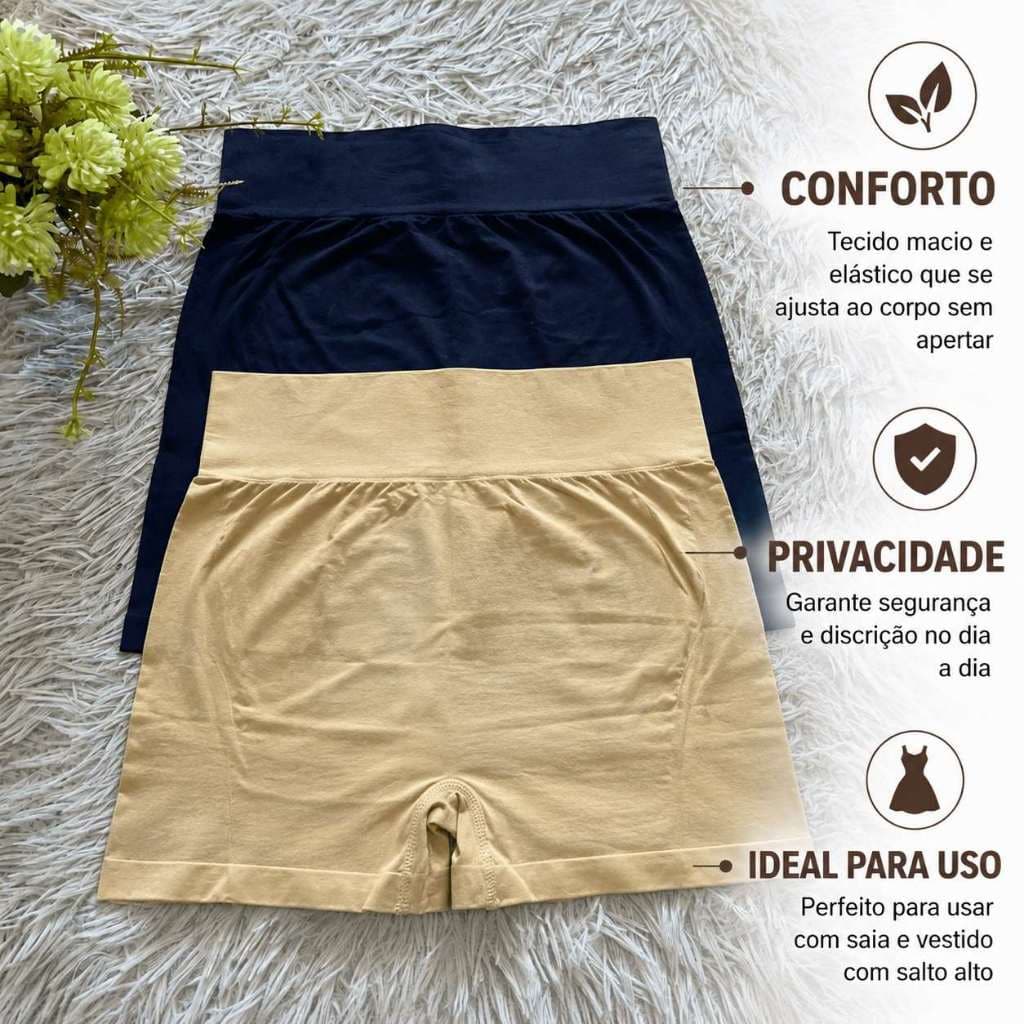 Kit Short Segunda Pele Cos Alto Poliamida Segura Barriga Bermudinha Segunda Pele