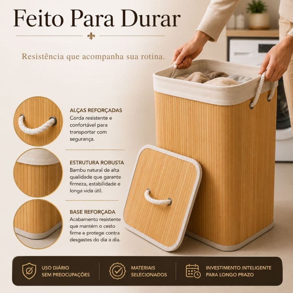Cesto Roupa Suja Bambu 70L Com Tampa Organizador Lavanderia Quarto Banheiro Premium Lavoir Élégance™