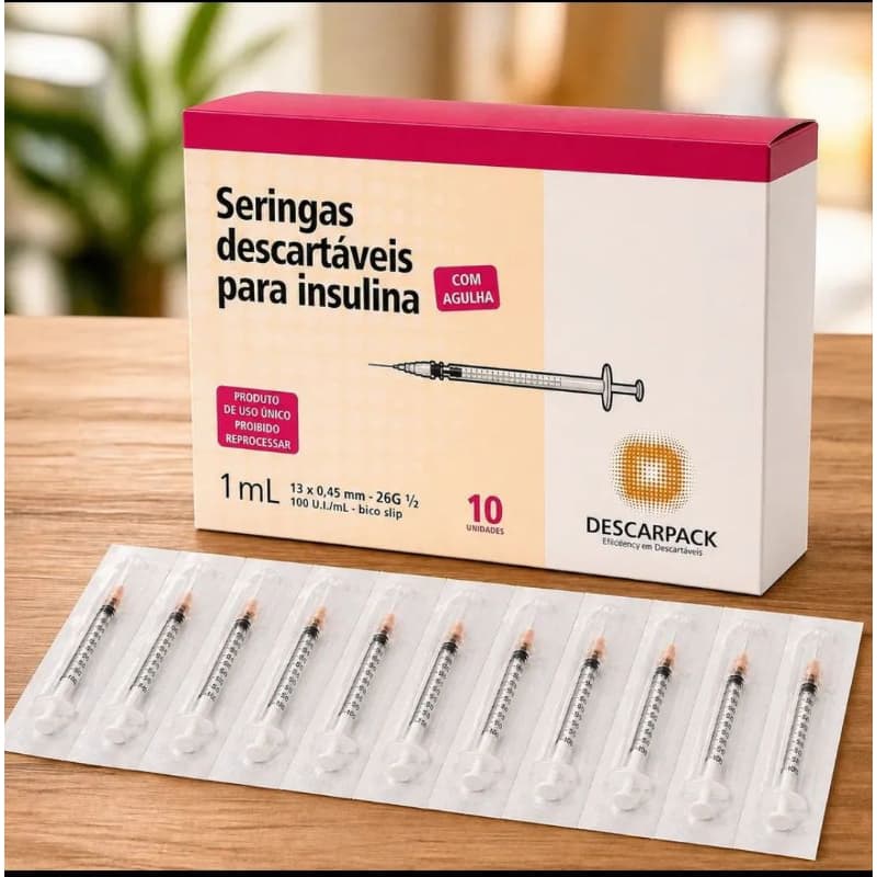 Seringa insulina  1ml - 100 U.I com Agulha 13x0,45mm Slip. Descarpack - Medix- SR e TKL.