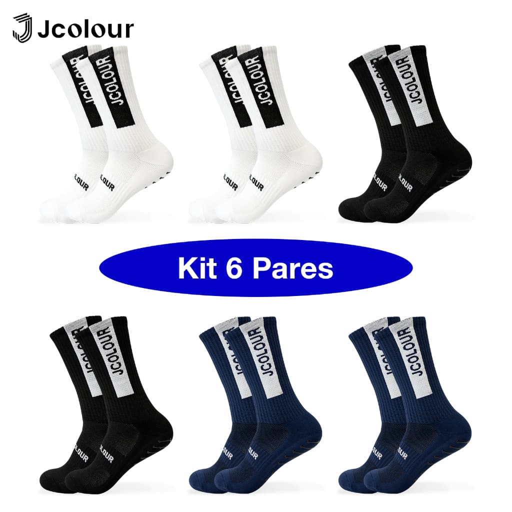 Kit 6 Pares Meias Cano Alto Esportivas com Estampa Jcolour, Malha Respirável Anti Suor para Academia