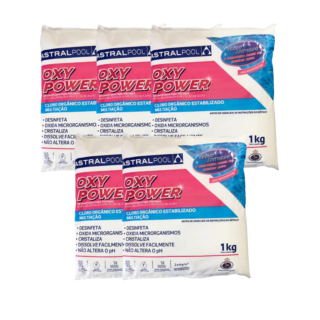 Kit 05 Cloro Oxypower Multiação Para Piscina 1KG Astralpool - Fluidra