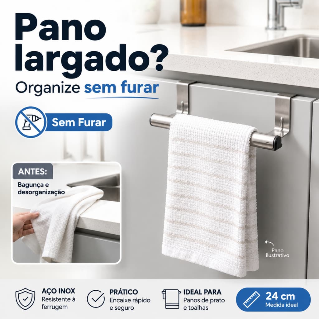 Suporte de Pano Para Cozinha Gancho - Porta Toalha/Guardanapo Multiuso/Lavabo