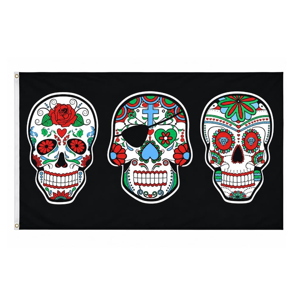 Bandeira decorativa estilo 3 Caveiras Mexicanas tamanho 1,50x0.90cm