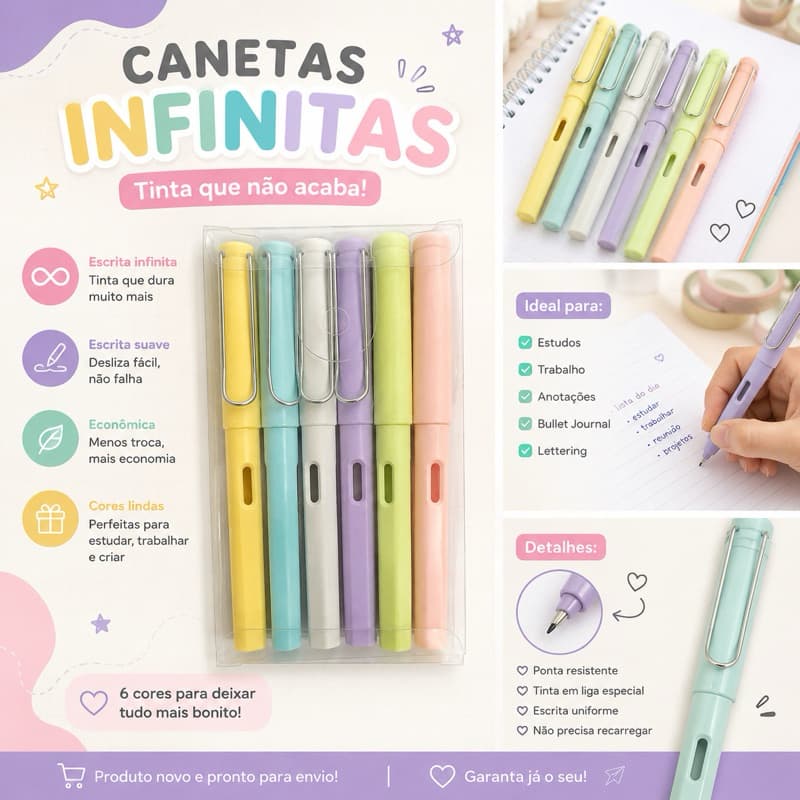 Canetas Infinitas Pastel Escrita Suave Escolar Estudo Planner