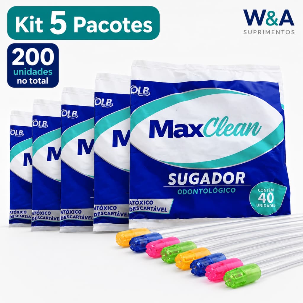 Kit 5 Pacotes Sugador Odontológico MaxClean C/40un 200un